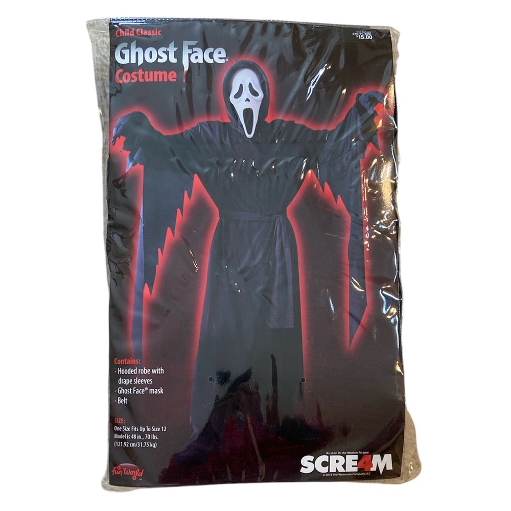 SCRE4M Ghost Face Costume Kids One Size To 12 Mask Hooded Robe Belt New SCARY!